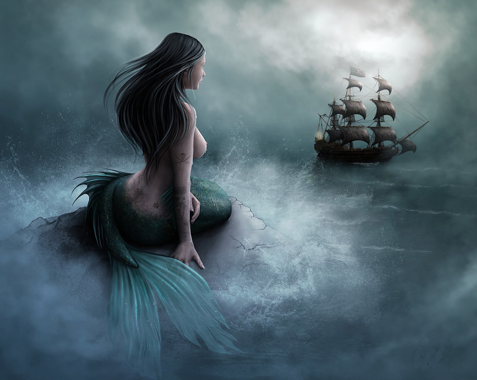 Unknown Artist Mermaid and pirate ship